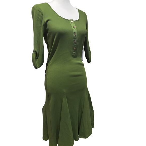 Ladies Medium Ralph Lauren olive green rib jersey dress button roll-tab sleeve - Picture 7 of 13